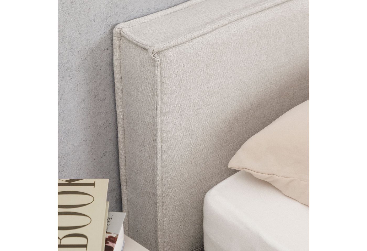 IDIMEX Polsterbett PESARO, Doppelbett 140x200 cm mit Lattenrost Kopfteil Leinen Optik Hellgrau – Bild 5 von 5