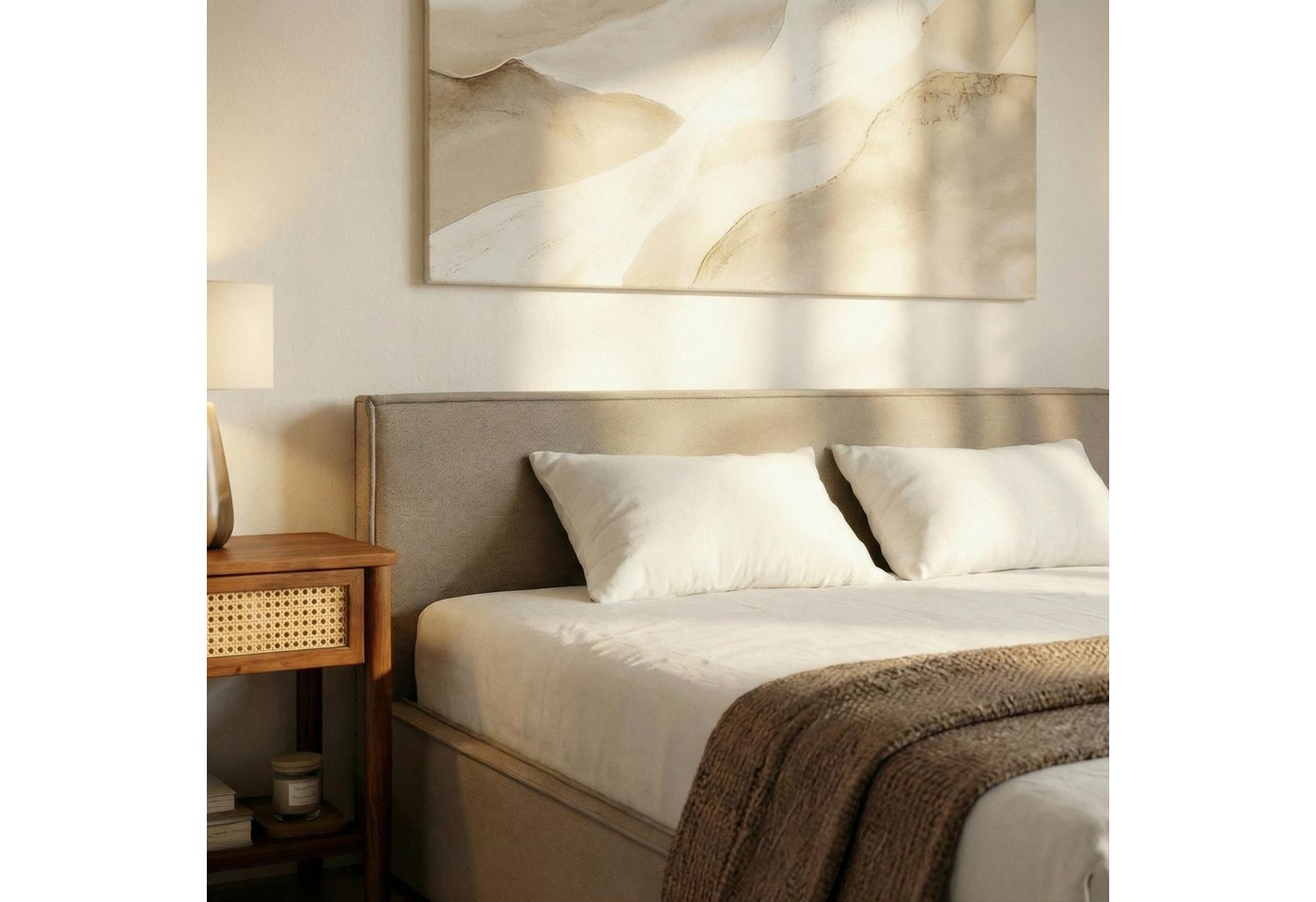 IDIMEX Polsterbett PESARO, Doppelbett 160x200 cm mit Lattenrost Leinen Optik Greige – Bild 3 von 5