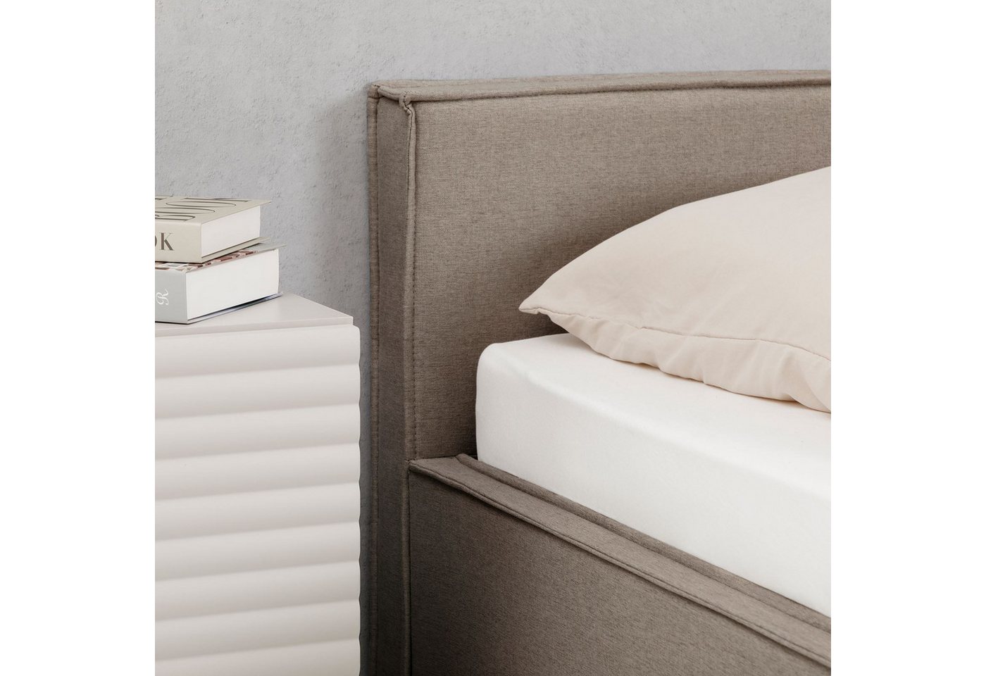 IDIMEX Polsterbett PESARO, Doppelbett 160x200 cm mit Lattenrost Leinen Optik Greige – Bild 4 von 5