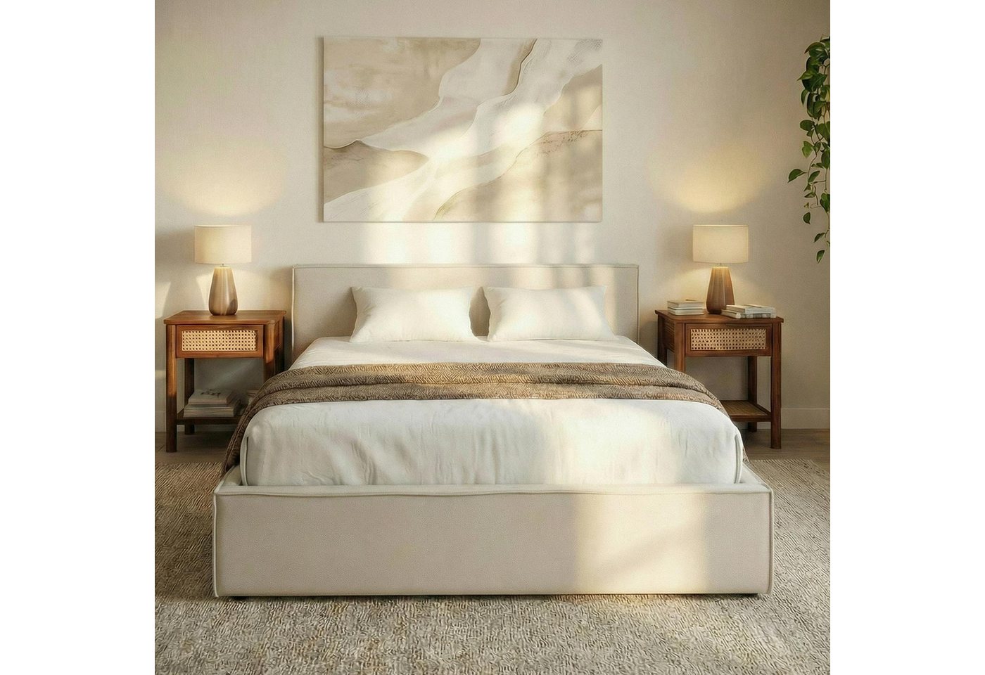 IDIMEX Polsterbett PESARO, Doppelbett 160x200 cm mit Lattenrost Leinen Optik Cremeweiß – Bild 2 von 5