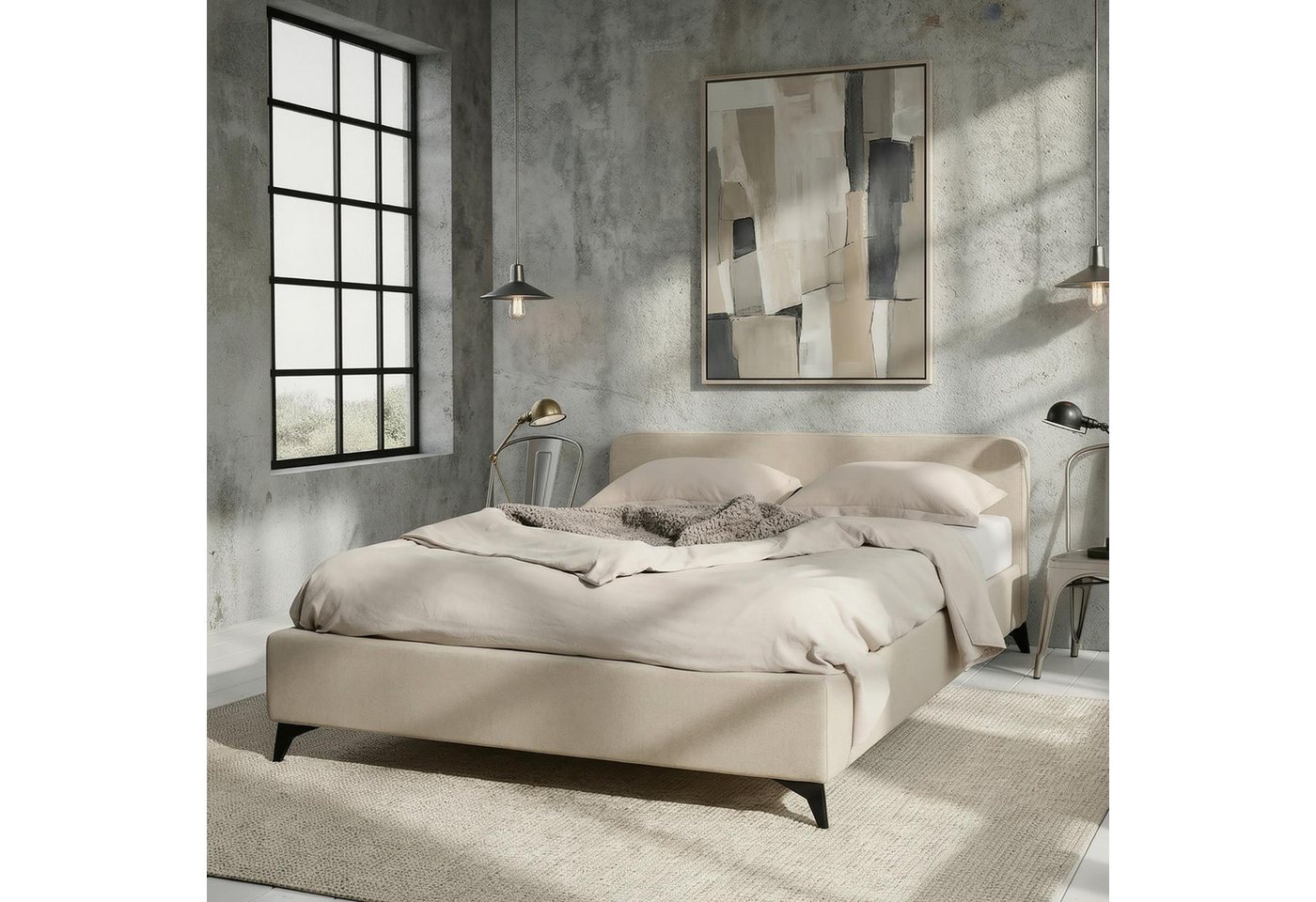 IDIMEX Polsterbett VIRETTA, Bett mit Lattenrost 140x200 cm, Doppelbett mit Kopfteil Stoff weiß – Bild 2 von 5
