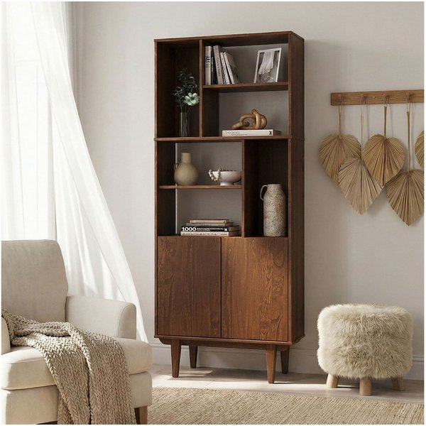IDIMEX Regal SIMONA, Modernes Holzregal mit Türen & Fächern Design Regal kastanien farben