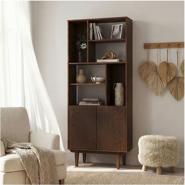 IDIMEX Regal SIMONA, Modernes Holzregal mit Türen & Fächern Design Regal nussbaum farben