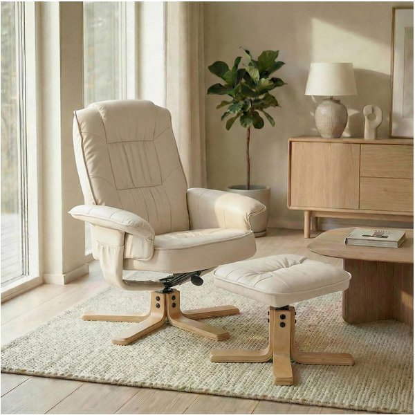 IDIMEX Relaxsessel CHARLY, Fernsehsessel mit Hocker, TV-Sessel neigungsverstellbar beige