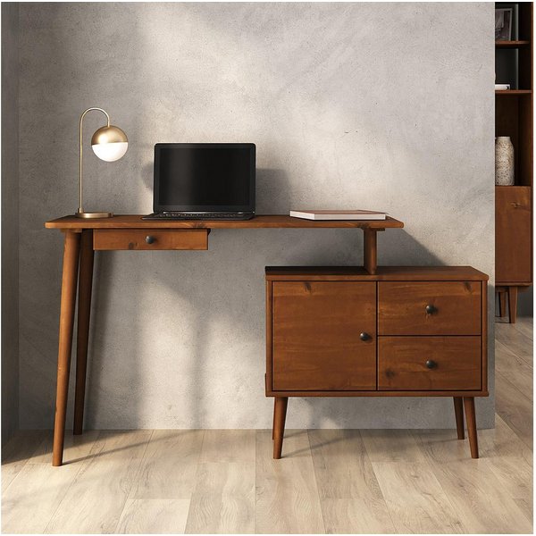 IDIMEX Schreibtisch ANGOLO, Homeoffice Tisch aus Massivholz mit Stauraum Kastanie Finish