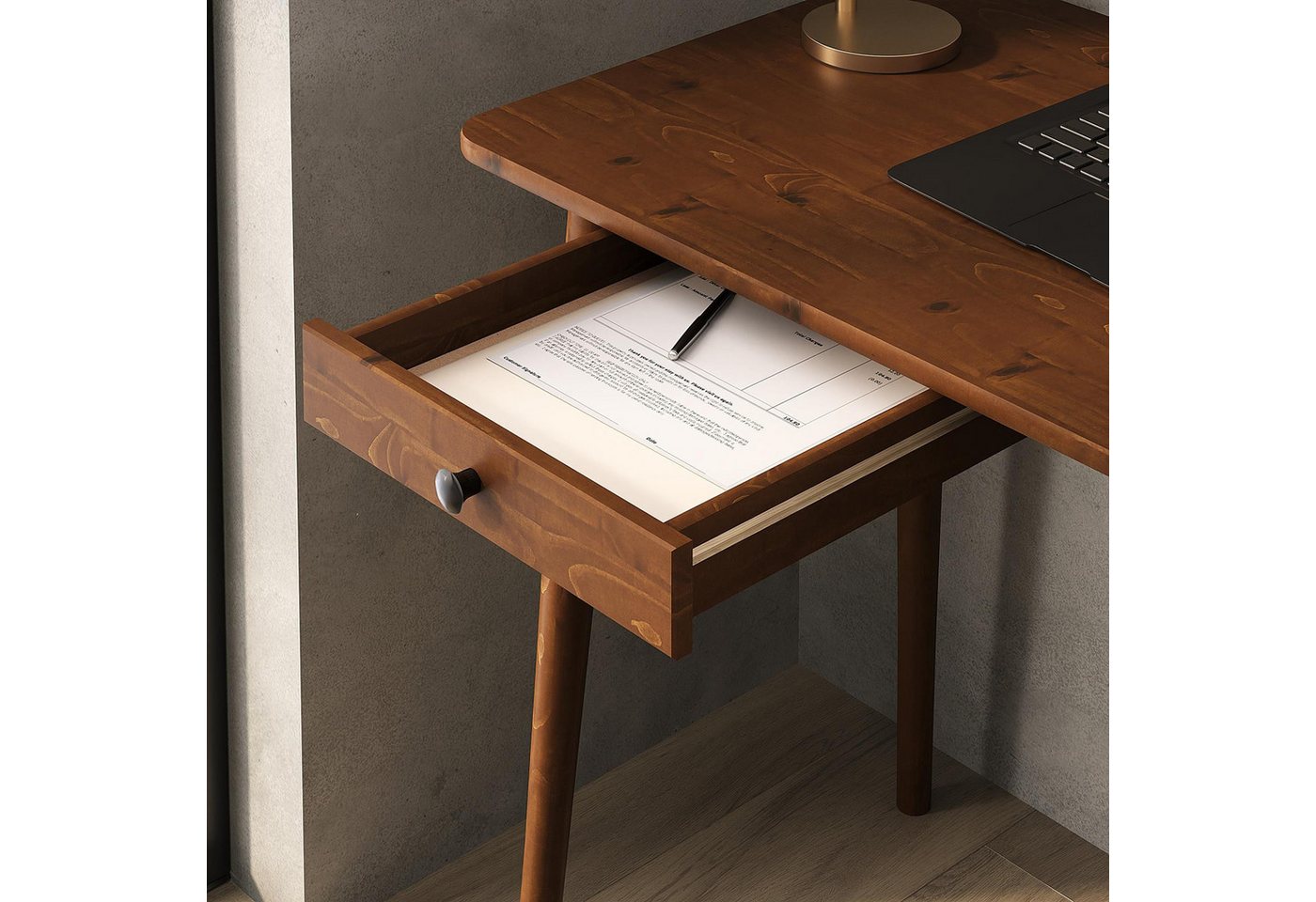 IDIMEX Schreibtisch ANGOLO, Homeoffice Tisch aus Massivholz mit Stauraum Kastanie Finish – Bild 4 von 5