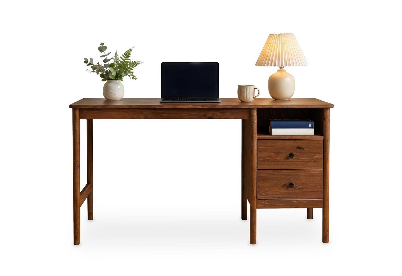 IDIMEX Schreibtisch BOSSA, Homeoffice Tisch aus Massivholz mit 2 Schubladen Kastanie Finish – Bild 5 von 5