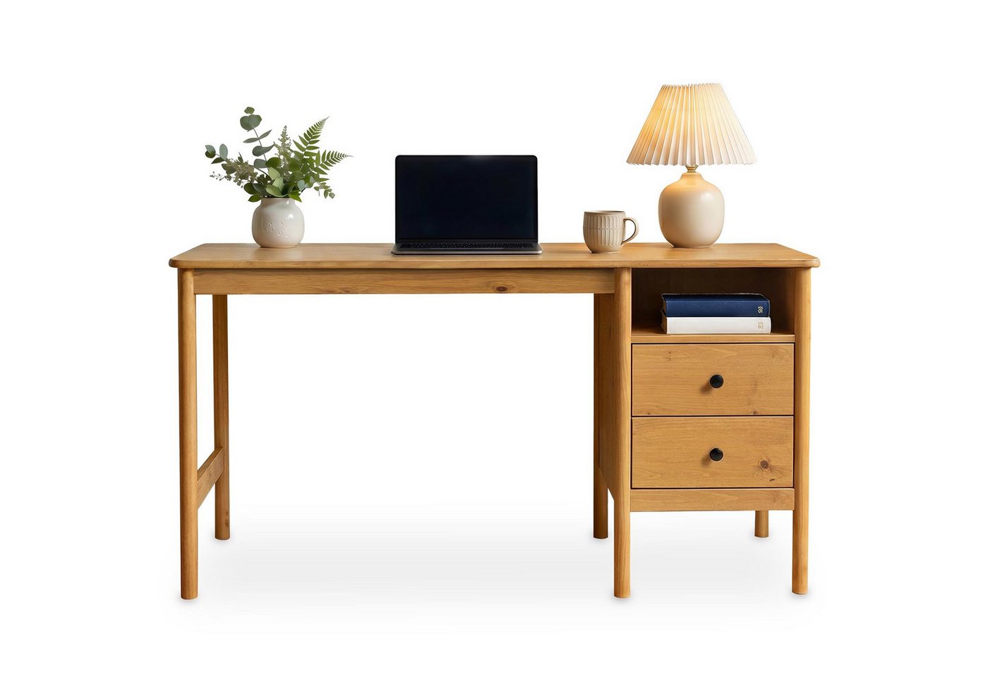 IDIMEX Schreibtisch BOSSA, Homeoffice Tisch aus Massivholz mit 2 Schubladen Eiche Finish – Bild 5 von 5
