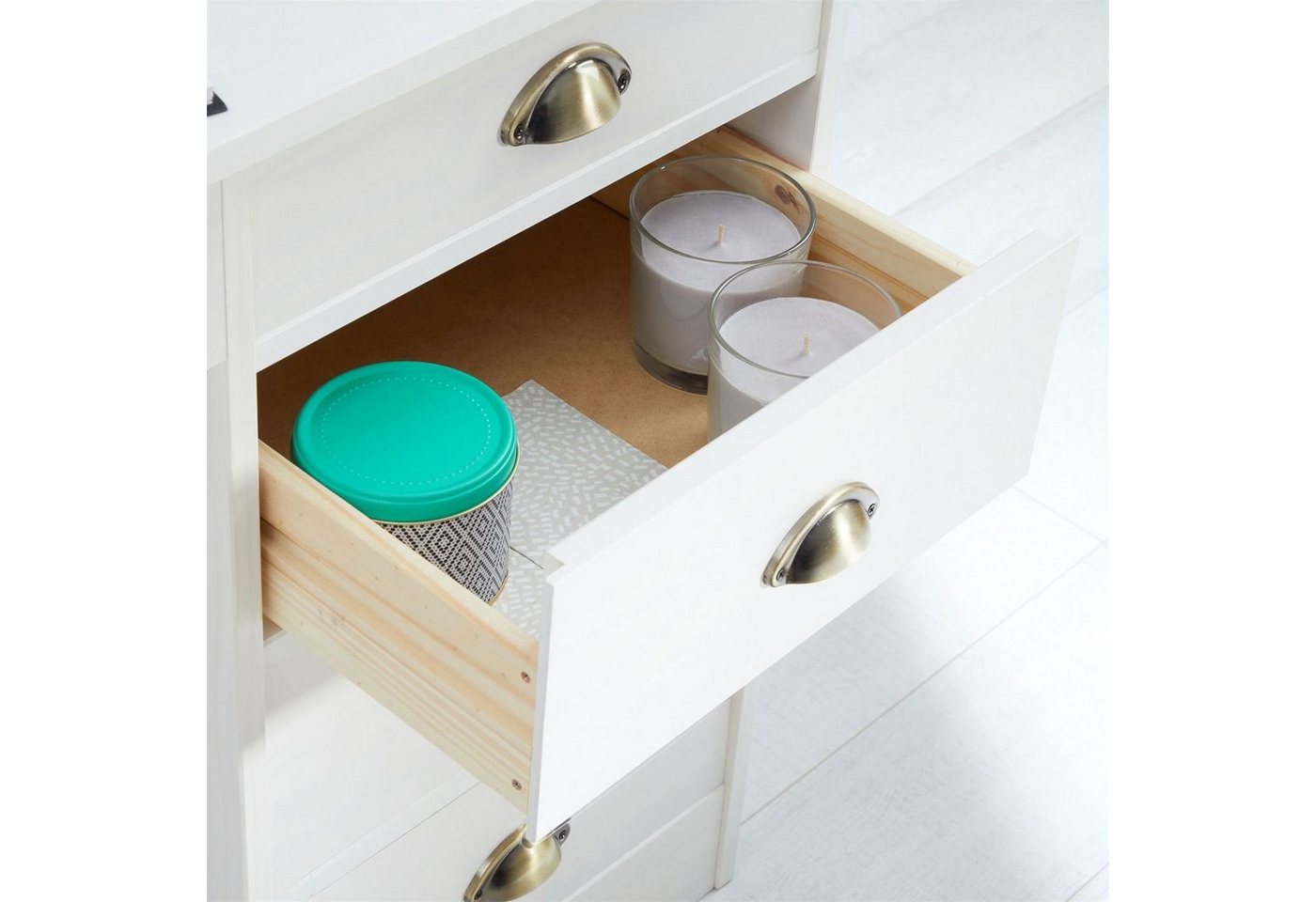 IDIMEX Schreibtisch LANA, Bürotisch mit 5 Schubladen Landhausstil Massivholz Muschelgriffe Weiß – Bild 5 von 5