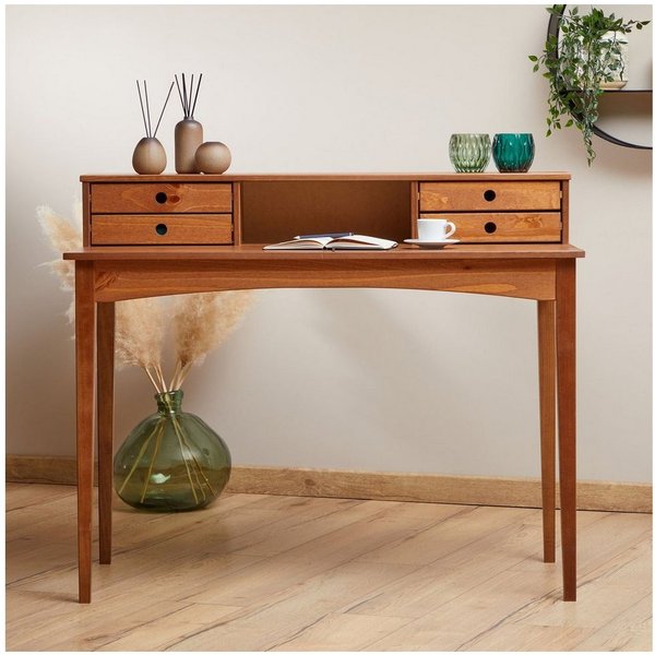IDIMEX Schreibtisch MILANO, Home Office Tisch mit 4 Schubladen aus Massivholz kastanie
