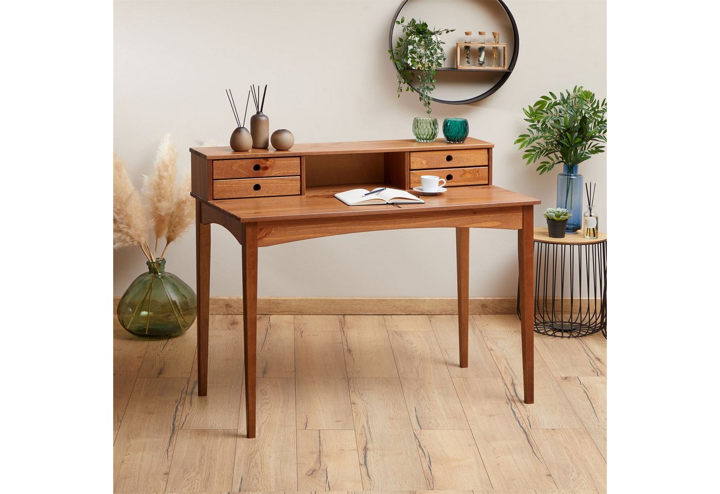 IDIMEX Schreibtisch MILANO, Home Office Tisch mit 4 Schubladen aus Massivholz kastanie – Bild 2 von 5