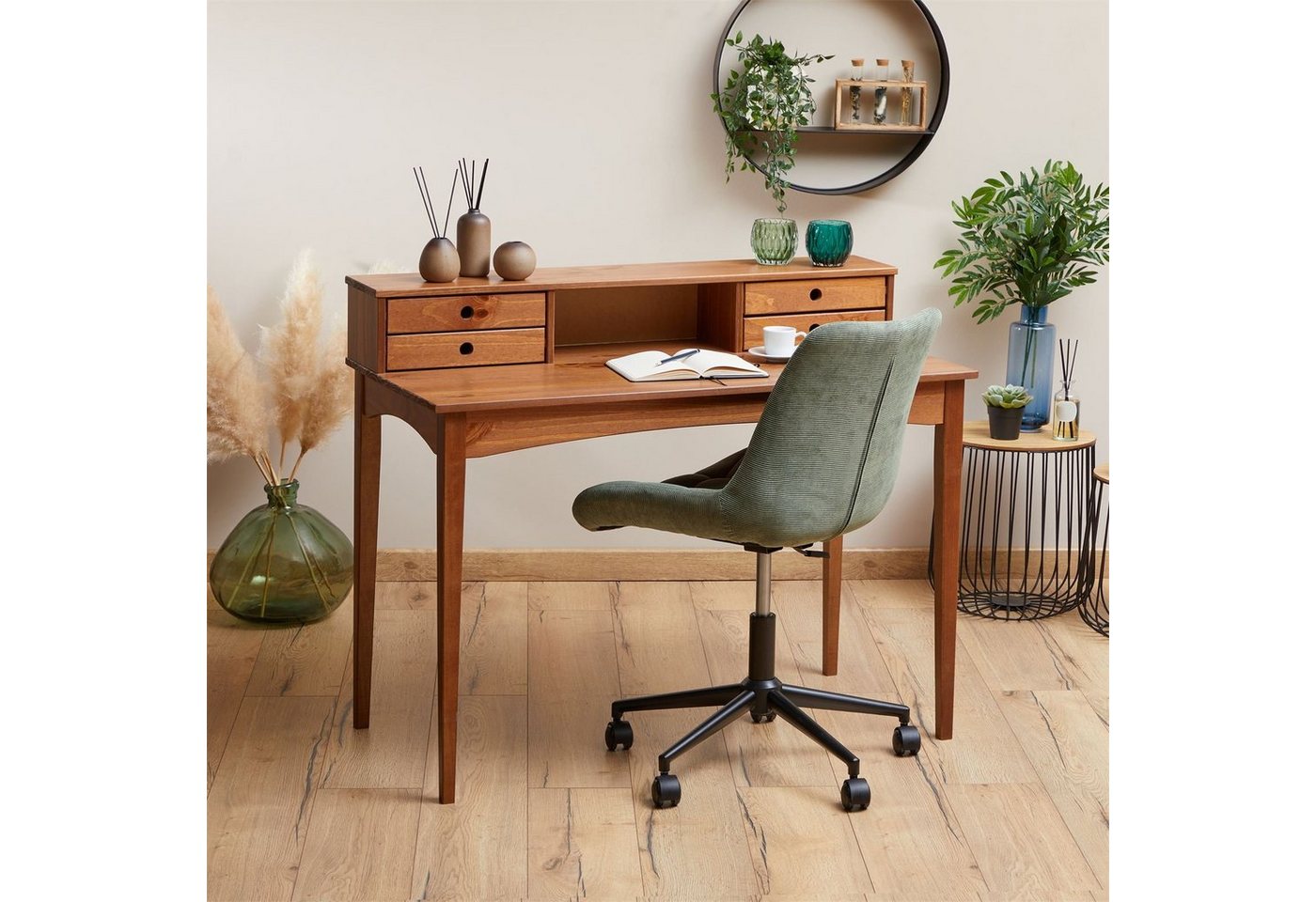 IDIMEX Schreibtisch MILANO, Home Office Tisch mit 4 Schubladen aus Massivholz kastanie – Bild 3 von 5