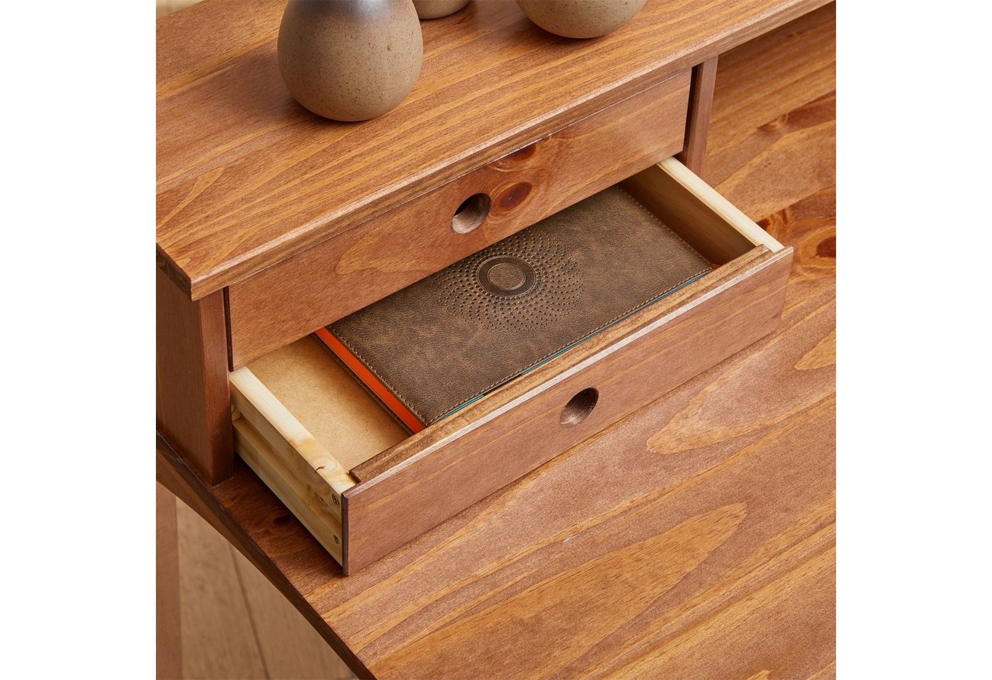 IDIMEX Schreibtisch MILANO, Home Office Tisch mit 4 Schubladen aus Massivholz kastanie – Bild 5 von 5