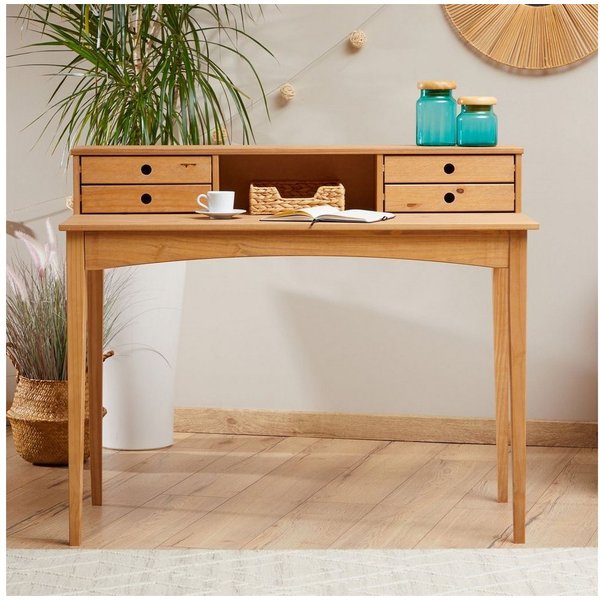 IDIMEX Schreibtisch MILANO, Home Office Tisch mit 4 Schubladen aus Massivholz braun
