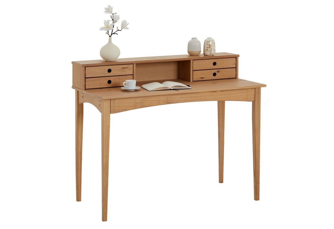 IDIMEX Schreibtisch MILANO, Home Office Tisch mit 4 Schubladen aus Massivholz braun – Bild 2 von 5