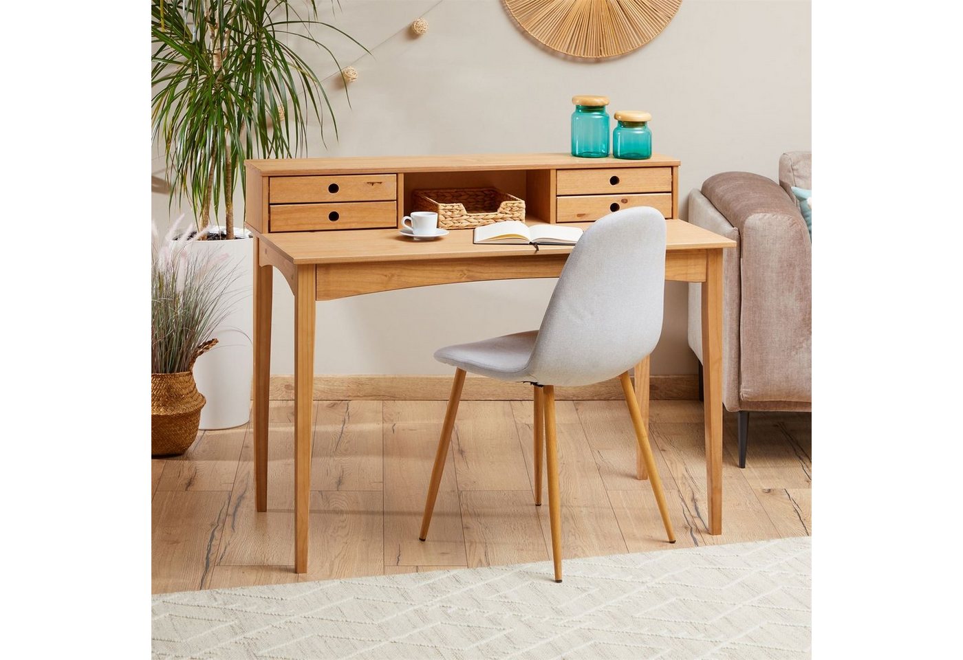 IDIMEX Schreibtisch MILANO, Home Office Tisch mit 4 Schubladen aus Massivholz braun – Bild 3 von 5