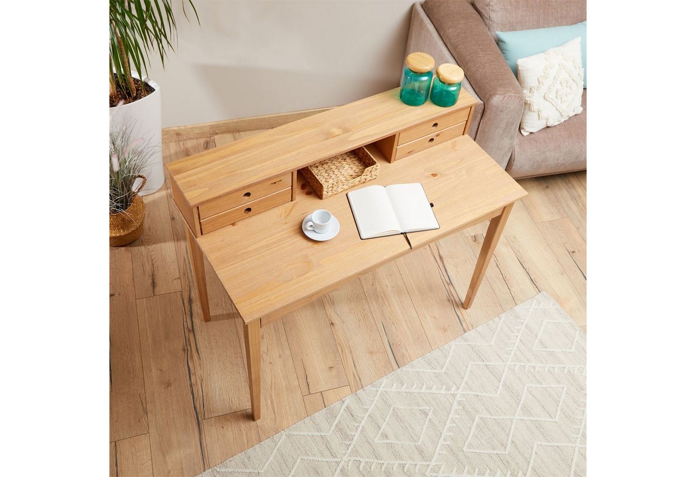 IDIMEX Schreibtisch MILANO, Home Office Tisch mit 4 Schubladen aus Massivholz braun – Bild 4 von 5