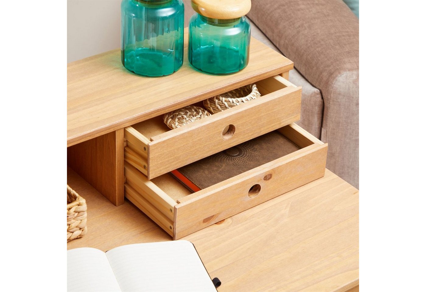 IDIMEX Schreibtisch MILANO, Home Office Tisch mit 4 Schubladen aus Massivholz braun – Bild 5 von 5