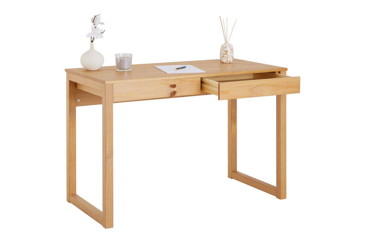 IDIMEX Schreibtisch NOAH, Bürotisch mit 2 Schubladen, Konsolentisch aus Kiefer Massivholz Eiche – Bild 3 von 5