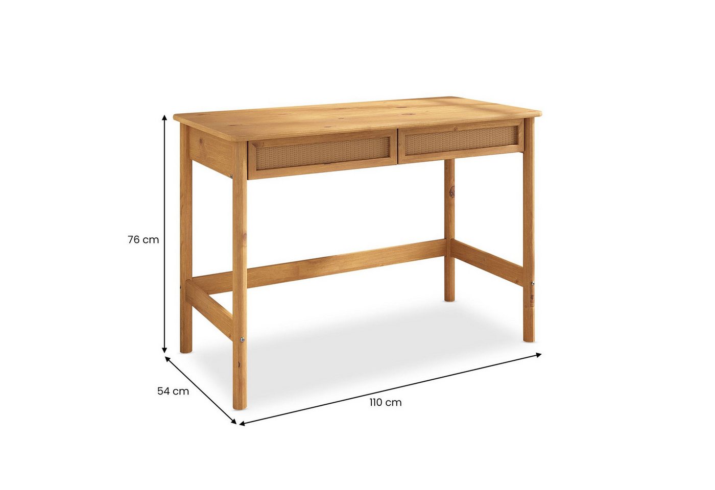 IDIMEX Schreibtisch RODRIGO, Tisch 110 cm breit aus Massivholz 2 Schubladen in Rattan Optik Kastani – Bild 5 von 5