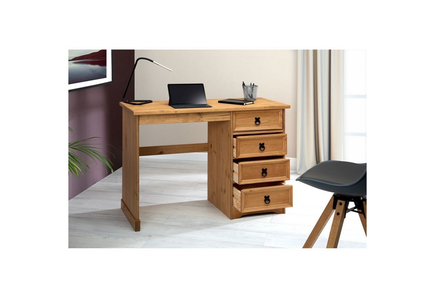 IDIMEX Schreibtisch SALSA, Schreibtisch Computertisch PC Bürotisch mit Schubladen Kiefer massiv M – Bild 5 von 5
