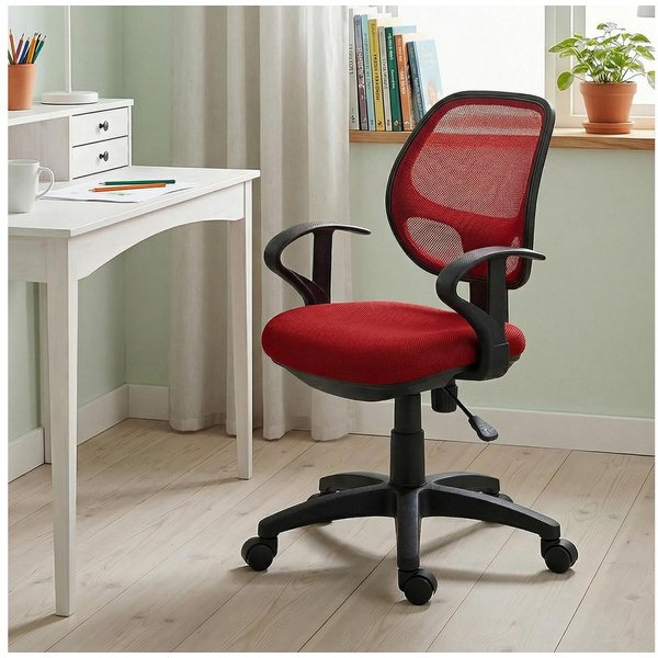 IDIMEX Schreibtischstuhl COOL, für Kinder ergonomisch und höhenverstellbar mit Armlehnen Rot