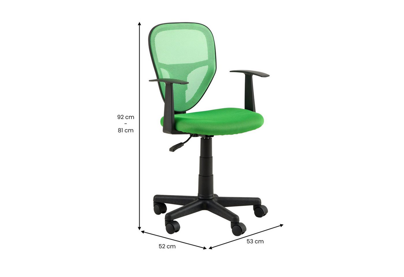 IDIMEX Schreibtischstuhl STUDIO, für Kinder, ergonomisch, höhenverstellbar mit Armlehnen Dunkelgrün – Bild 5 von 5