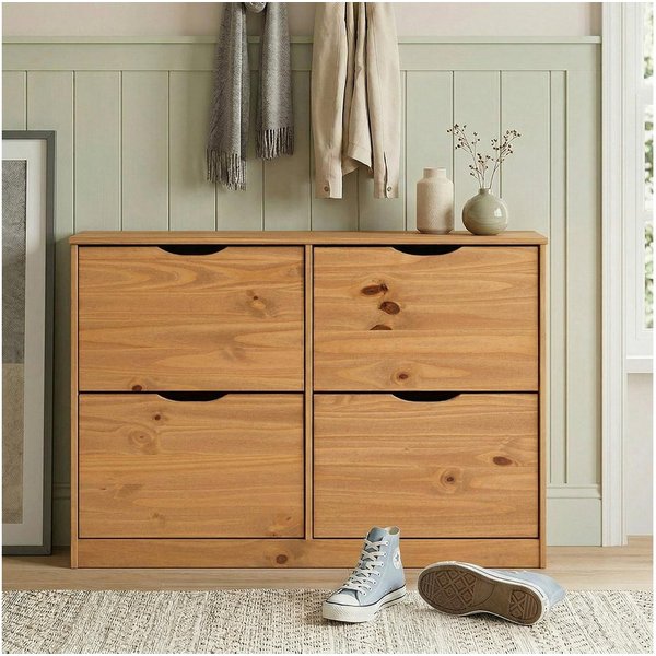IDIMEX Schuhkipper BASIL, Schuhschrank schmal mit 4 Klappen, für 16 Paar Schuhe Massivholz Braun