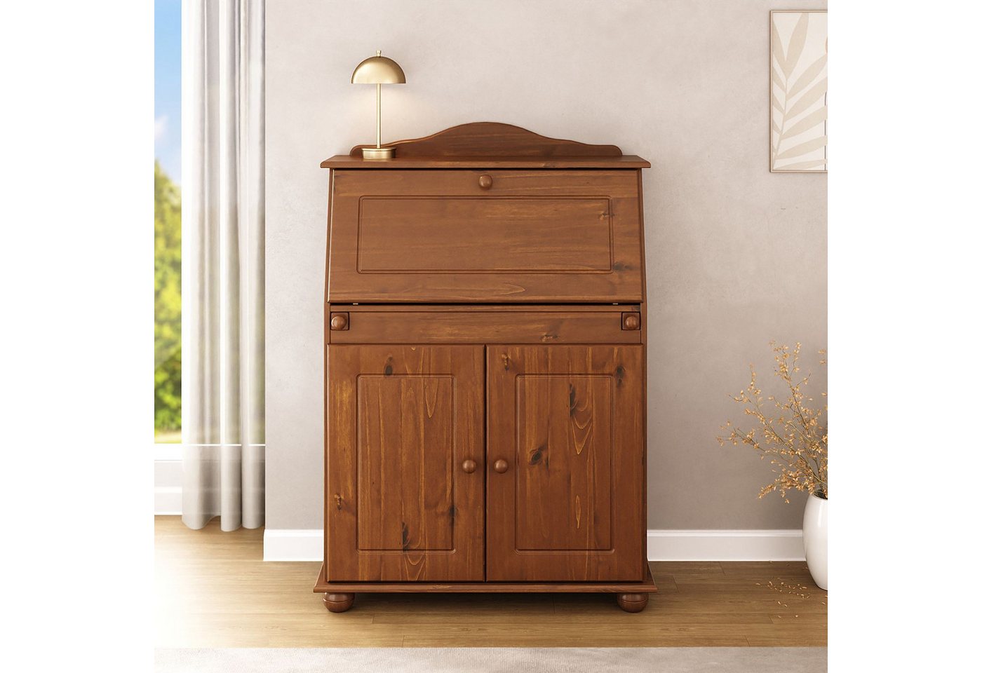 IDIMEX Sekretär DAVID, Schreibtisch Landhausstil aus Massivholz mit Stauraum Kastanie Finish – Bild 2 von 5