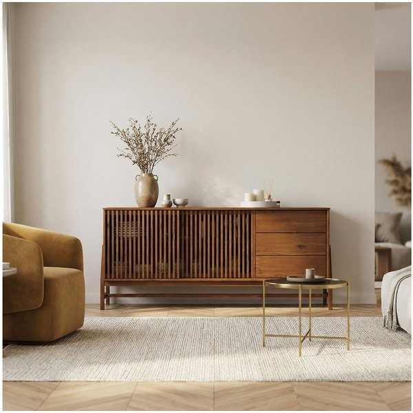 IDIMEX Sideboard ADAMO, Kommode 175 cm aus Massivholz mit Lamellenschiebetüren Kastanie Finish
