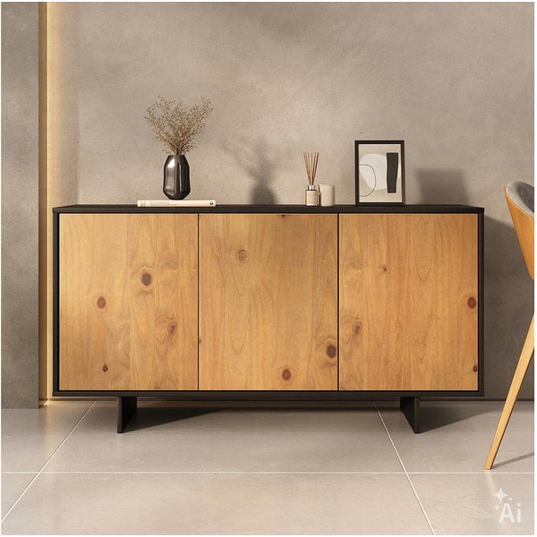 IDIMEX Sideboard ARTO, Kommode mit 3 Türen aus Massivholz Schwarz/Eiche Finish