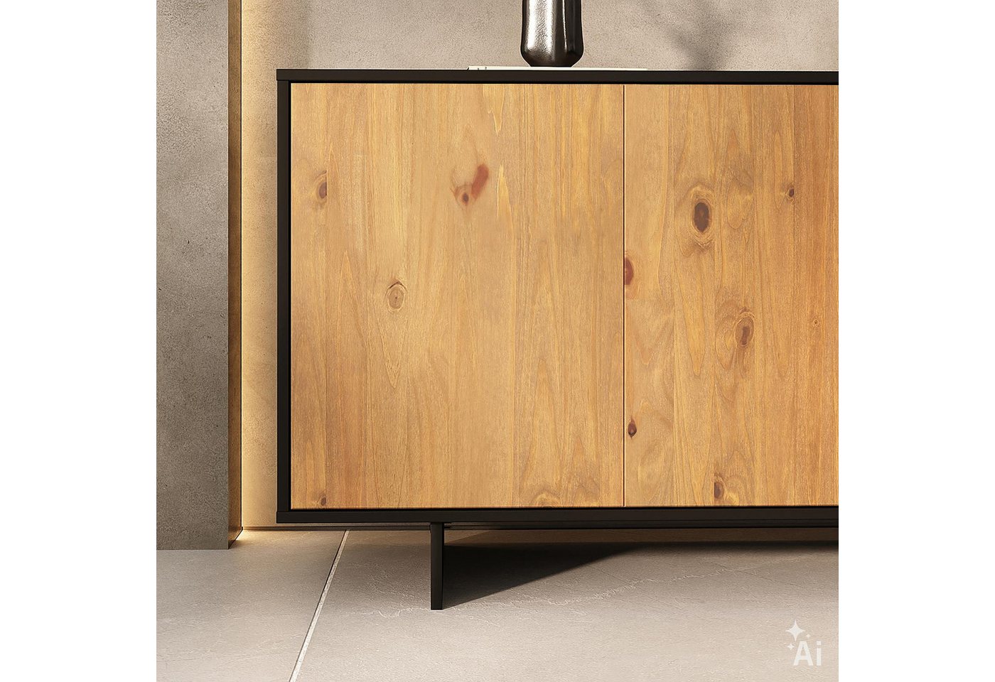 IDIMEX Sideboard ARTO, Kommode mit 3 Türen aus Massivholz Schwarz/Eiche Finish – Bild 4 von 5