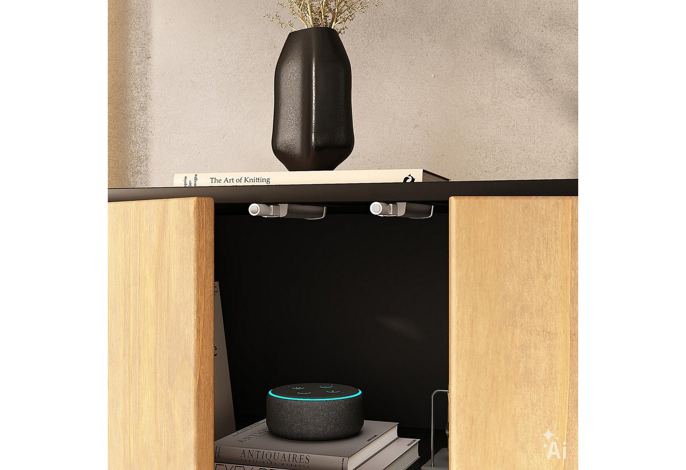 IDIMEX Sideboard ARTO, Kommode mit 3 Türen aus Massivholz Schwarz/Eiche Finish – Bild 5 von 5