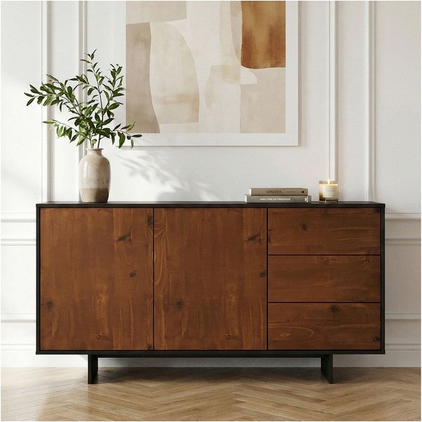 IDIMEX Sideboard ARTO, Kommode 135 cm mit 2 Türen und 3 Schubladen Schwarz/Kastanie