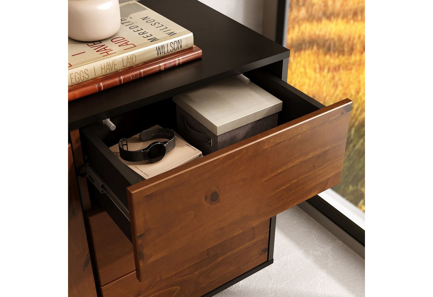 IDIMEX Sideboard ARTO, Kommode 135 cm mit 2 Türen und 3 Schubladen Schwarz/Kastanie – Bild 4 von 5