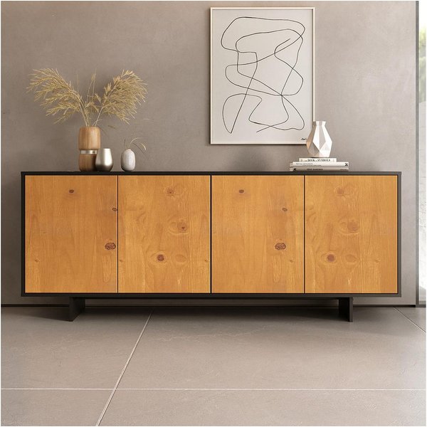 IDIMEX Sideboard ARTO, Kommode 180 cm mit 4 Türen aus Kiefernholz Schwarz/Eiche Finish