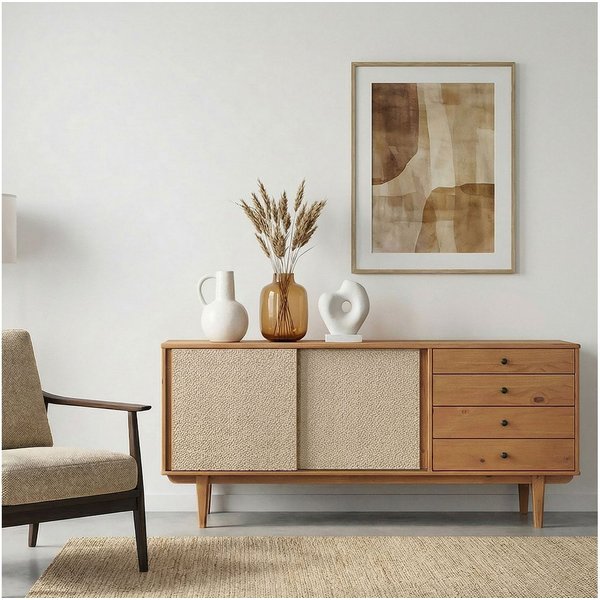 IDIMEX Sideboard SIMONA, Anrichte Kommode Rattan Geflecht Schiebetüren 4 Schubladen Massivholz