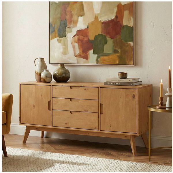IDIMEX Sideboard TIVOLI, Wohnzimmer Kommode aus Massivholz mit Schubladen Skandi Eiche Finish