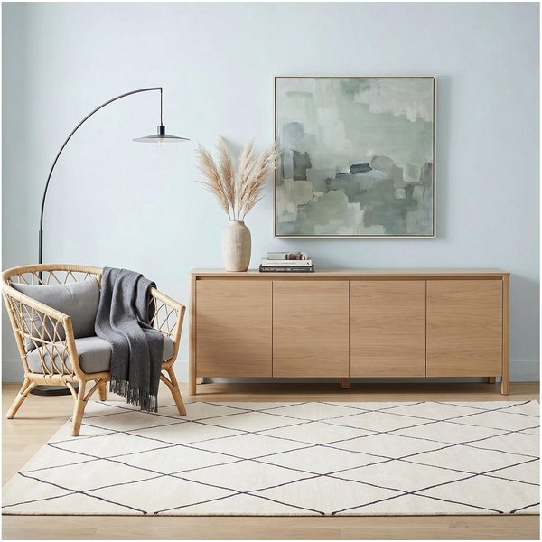 IDIMEX Teppich RHOMB, Wohnzimmerteppich 160x230cm waschbar mit Linien-Design Rauten creme