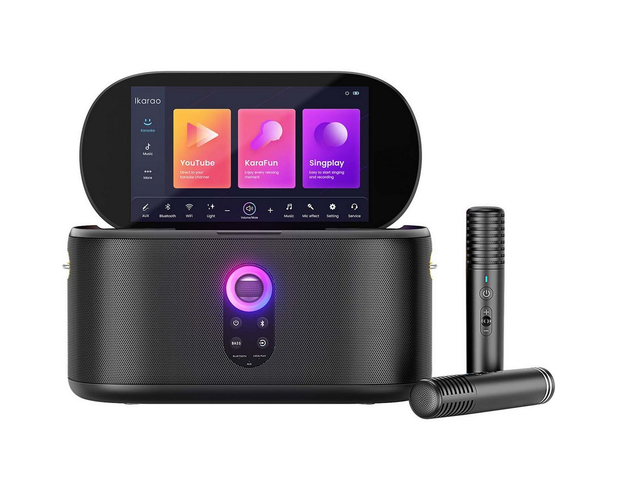 Ikarao IKARAO Shell S1 Karaoke-Maschine 2.0 (Bluetooth, 280 W, Touchscreen, Bluetooth-Streaming, WiFi, HDMI, Selbstlade-Mikros) – Bild 3 von 5