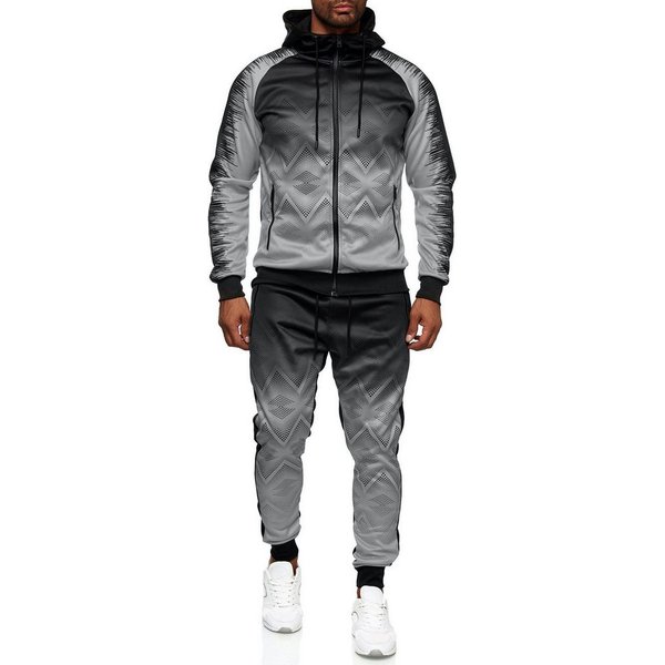 iKENNAS Sportanzug Herren Jogginganzug Trainingsanzug Sportanzug(287 Schwarz/grau) M