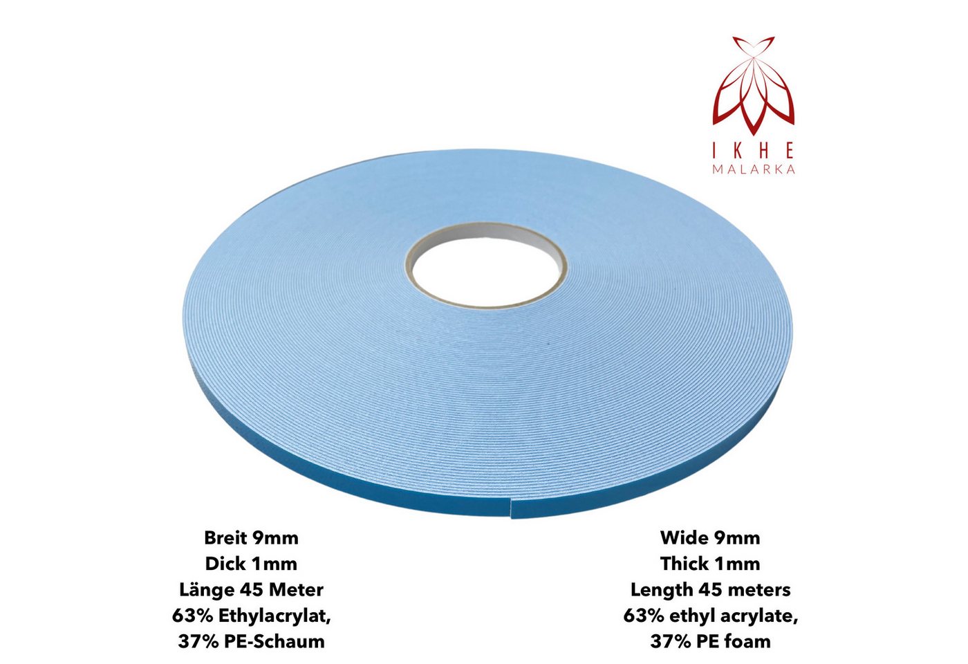 IKHEMalarka Doppelklebeband Extra Stark doppelseitiges Klebeband (1-St., 1 stück = 45 Meter lang) Universal für leichte Objekte - Artikel/Breite 9 mm, Dicke 1 m – Bild 2 von 4