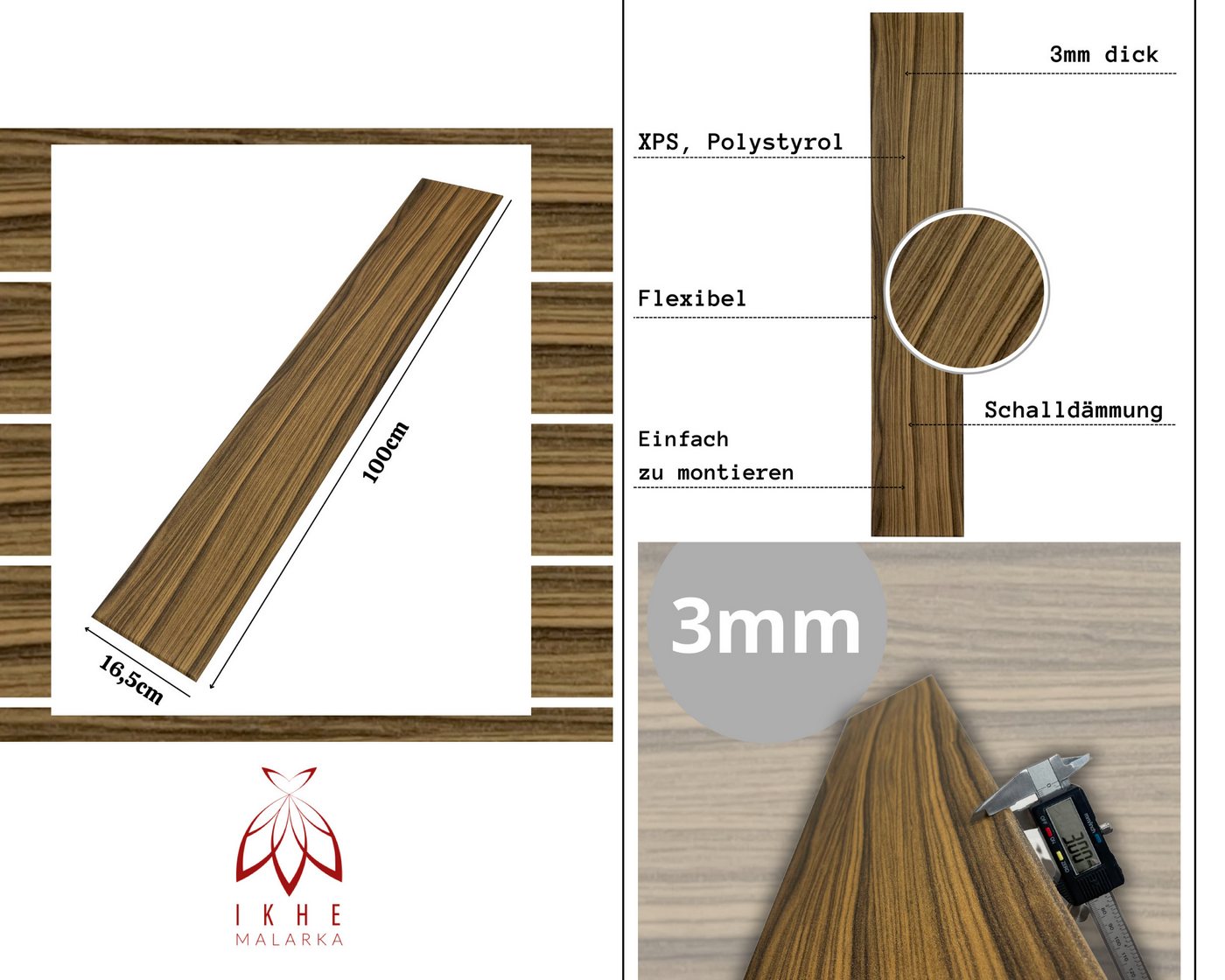IKHEMalarka Wandpaneel Deckenpaneele Styropor Polystyrol XPS Decke Wand, BxL: 16,7x100 cm, 0,16 qm, (0.167m², 1-tlg., 1 Stück = 100x16,7cm x 3mm Materialstärke) – Bild 3 von 5