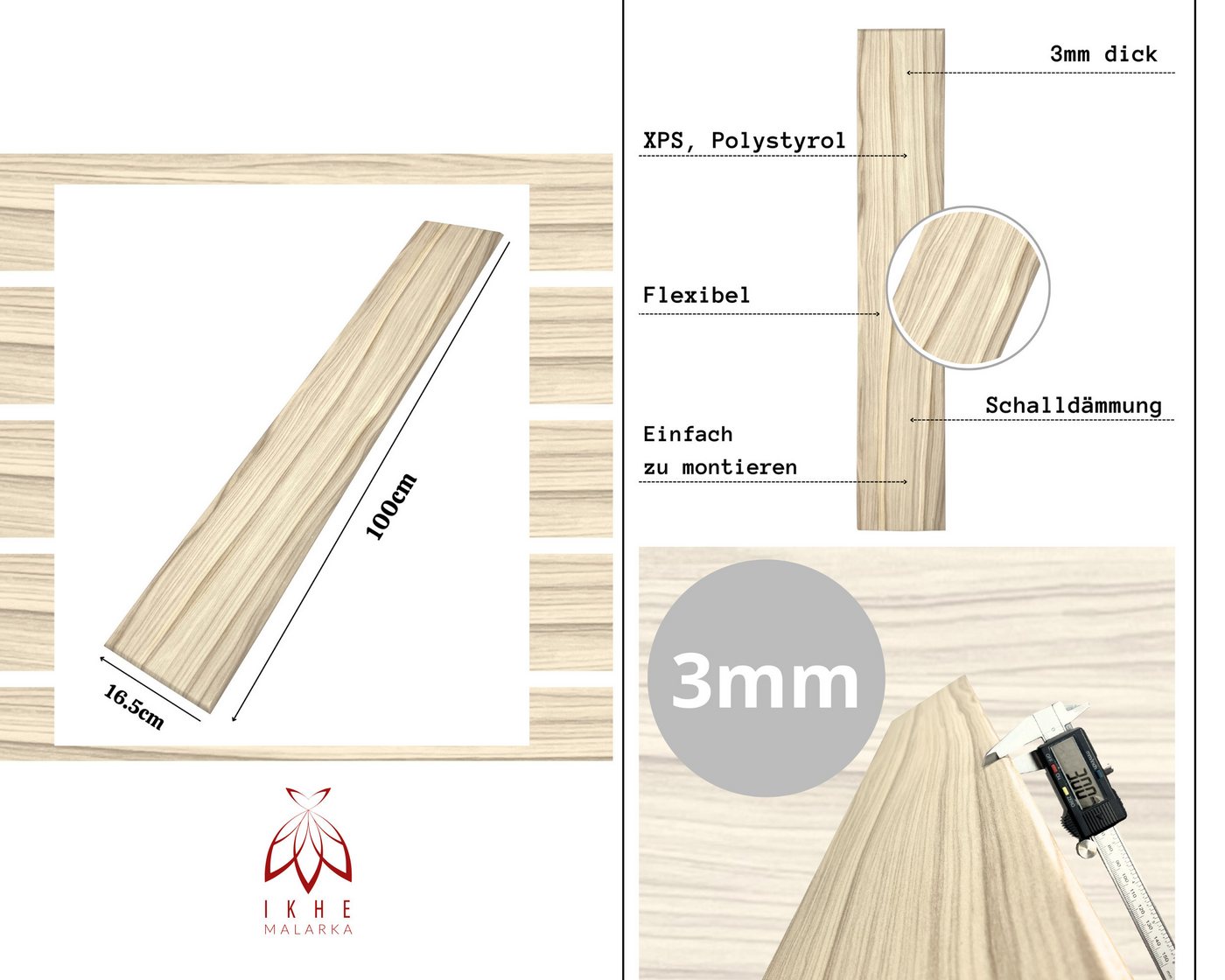 IKHEMalarka Wandpaneel Deckenpaneele Styropor Polystyrol XPS Decke Wand, BxL: 16,7x100 cm, 0,16 qm, (0.167m², 1-tlg., 1 Stück = 100x16,7cm x 3mm Materialstärke) – Bild 3 von 5