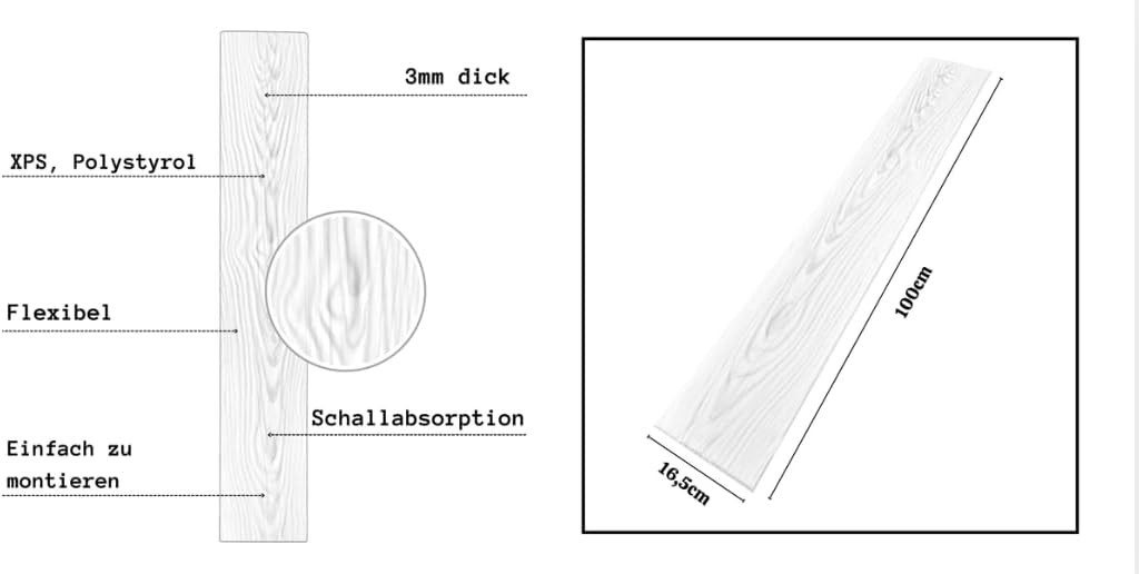 IKHEMalarka Wandpaneel Deckenpaneele Styropor Polystyrol XPS Decke Wand, BxL: 16,7x100 cm, 0,16 qm, (0.167m², 1-tlg., 1 Stück = 100x16,7cm x 3mm Materialstärke) – Bild 4 von 5