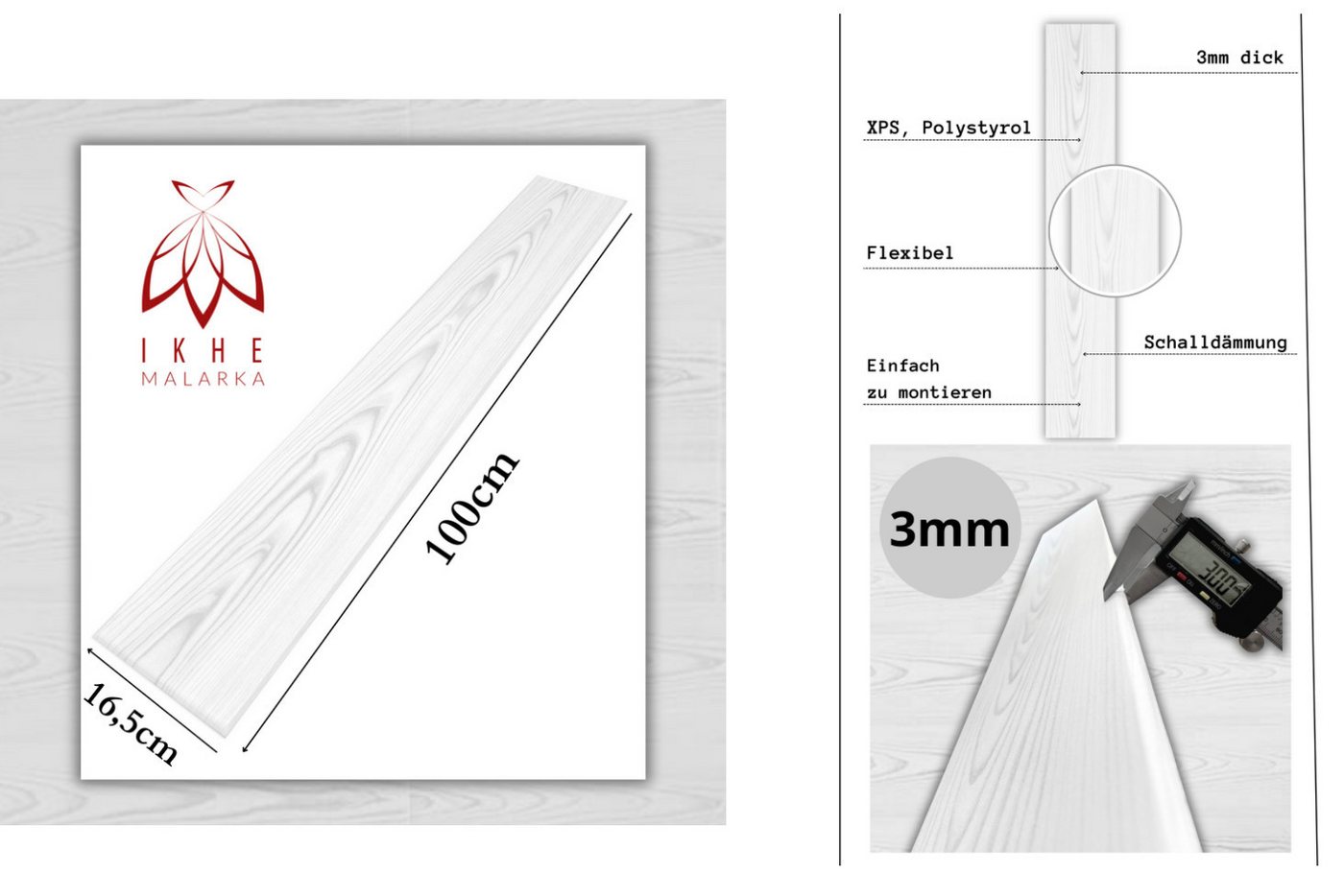 IKHEMalarka Wandpaneel Deckenpaneele Styropor Polystyrol XPS Decke Wand, BxL: 16,7x100 cm, 0,16 qm, (0.167m², 1-tlg., 1 Stück = 100x16,7cm x 3mm Materialstärke) – Bild 3 von 5