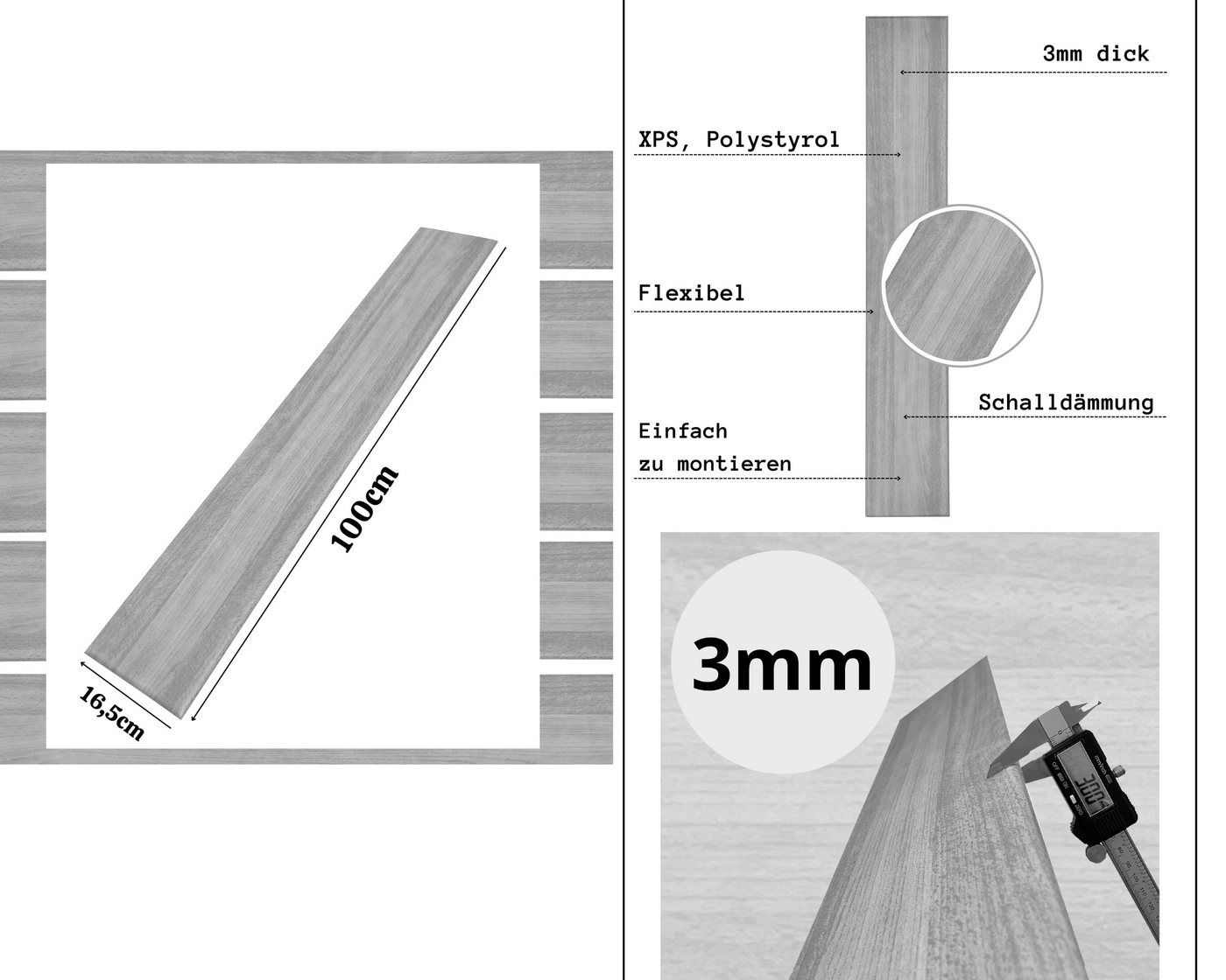 IKHEMalarka Wandpaneel Deckenpaneele Styropor Polystyrol XPS Decke Wand, BxL: 16,7x100 cm, 0,16 qm, (0.167m², 1-tlg., 1 Stück = 100x16,7cm x 3mm Materialstärke) – Bild 3 von 5