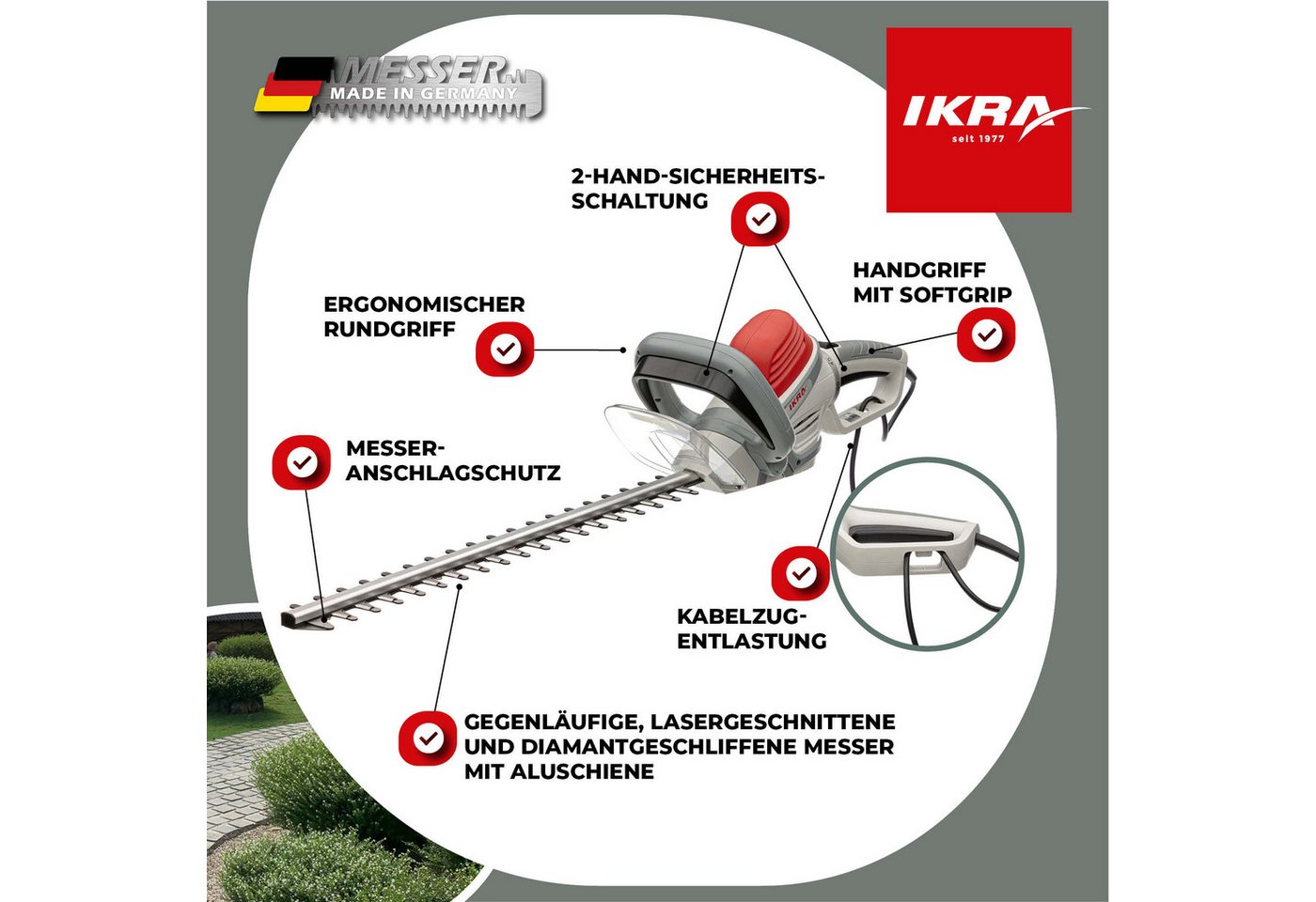 ikra GmbH Elektro-Heckenschere IHS 650, 55 cm Schnittlänge, 22 mm Schnittstärke – Bild 2 von 5