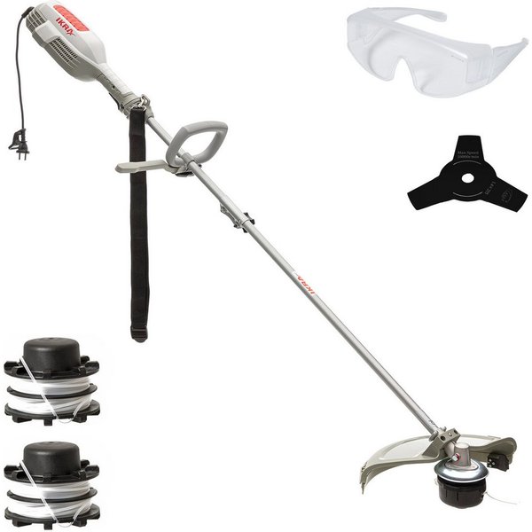 ikra GmbH Elektro-Motorsense IES 1000 C, 23 cm cm Arbeitsbreite Messer, 37 cm cm Arbeitsbreite Faden, mit 2 Fadenspules, 3-Zahn-Messer, Schultergurt & Schutzbri
