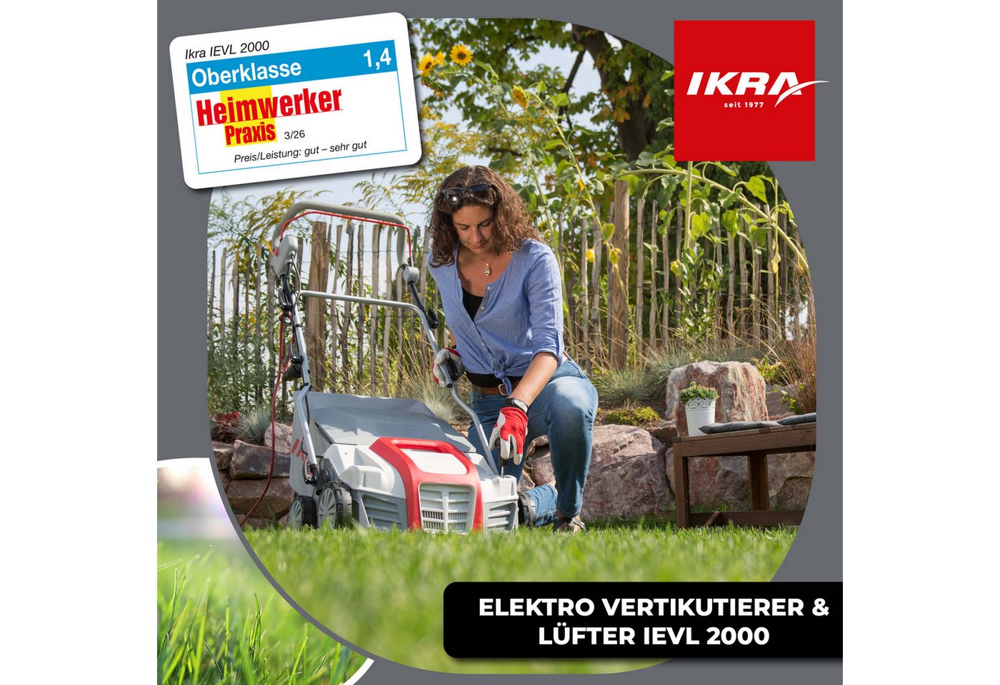 ikra GmbH Elektro-Vertikutierer IEVL 2000, 40 cm Arbeitsbreite, 2000 Watt, Lüften & Vertikutieren, 2in1 Gerät, mit Fangkorb – Bild 3 von 5